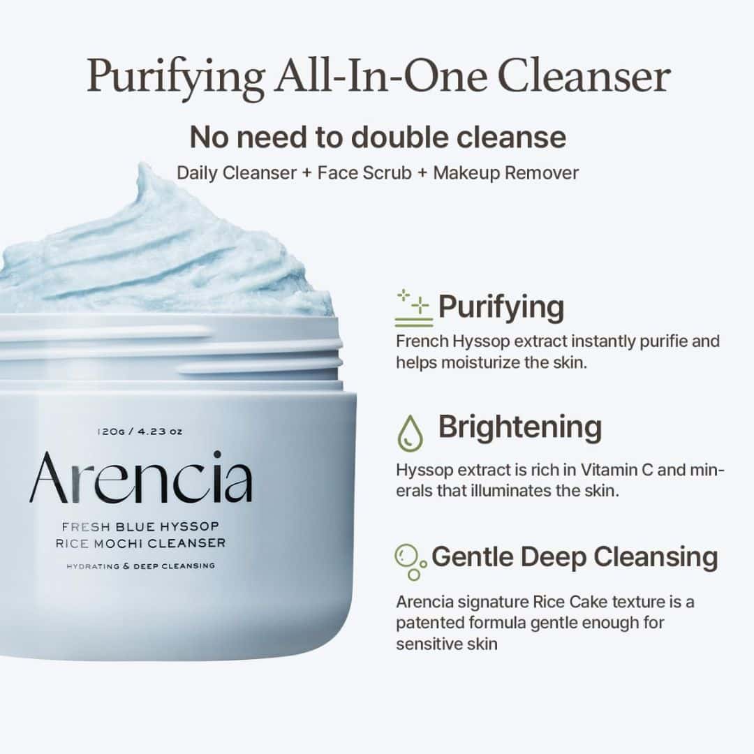 Arencia Fresh Blue Hyssop Rice Mochi Cleanser - SiaBelleStudio