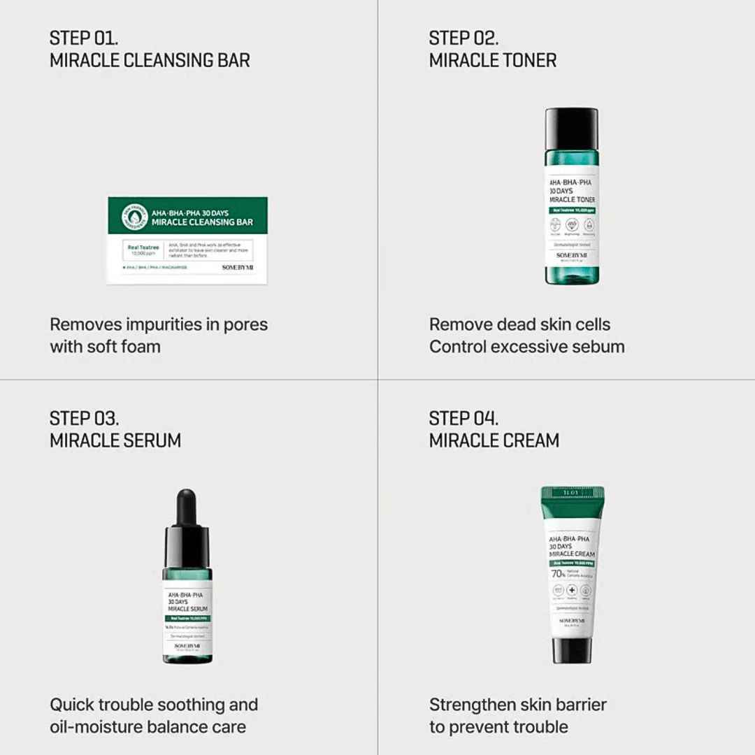 Some By Mi Miracle Starter Kit for Radiant Skin: AHA-BHA-PHA 30 Days Solution